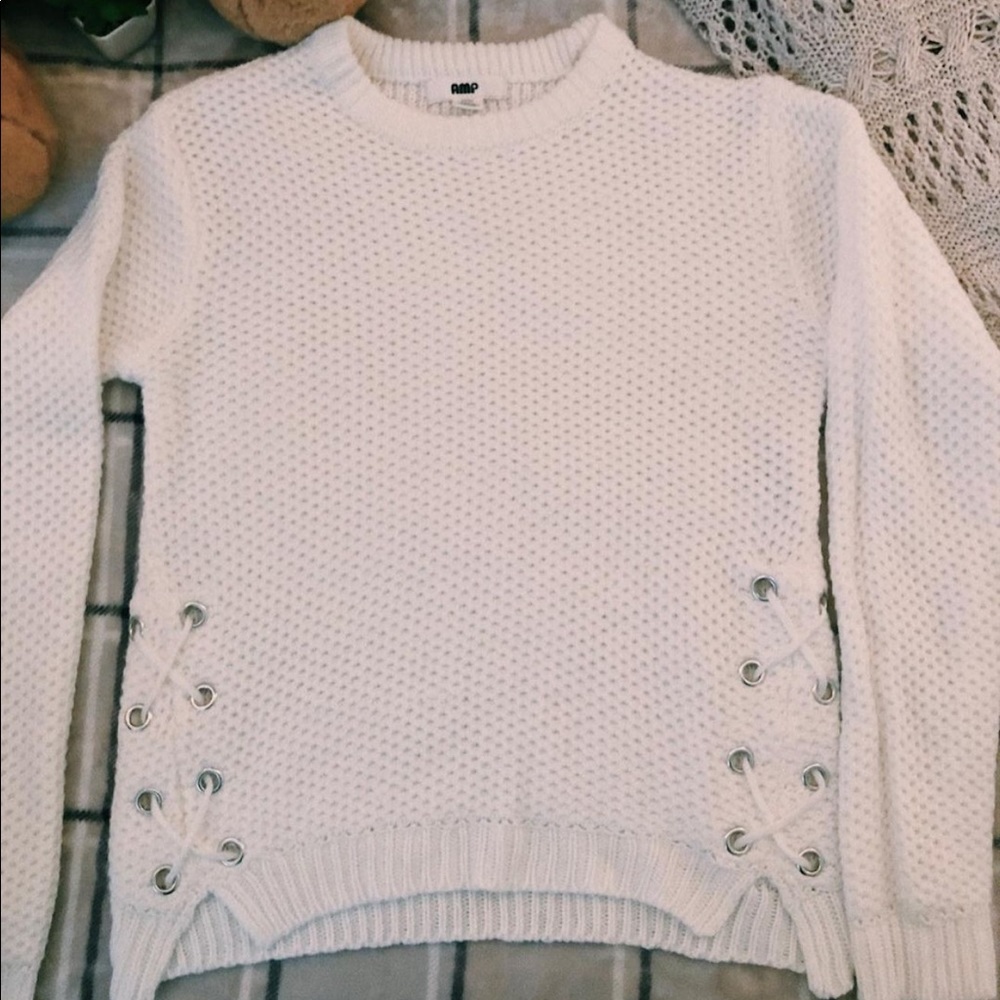 AMP white knit sweater